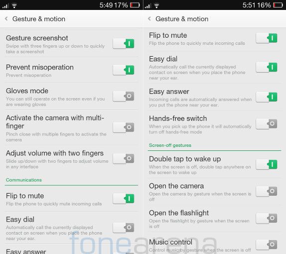 Oppo R1 Gesture and Motion