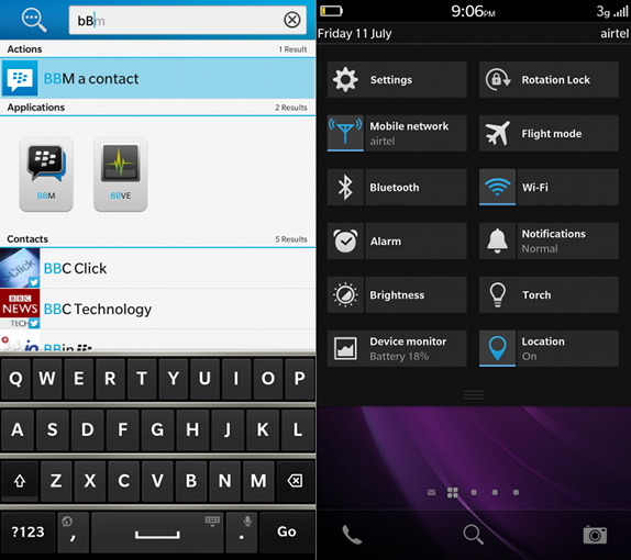 BlackBerry Z3 Search and Quick Settings