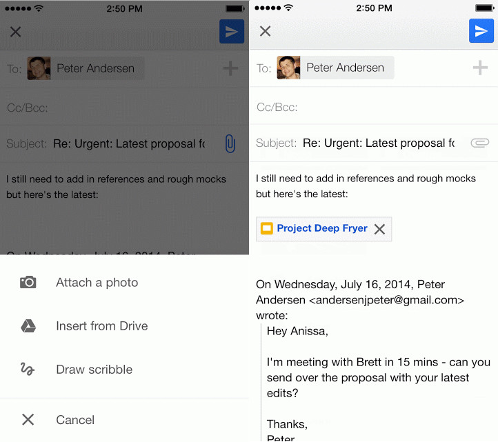 Gmail for iOS insert from Drive