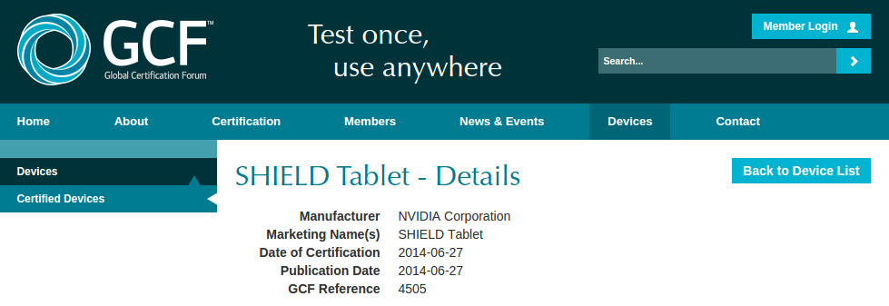 NVIDIA SHIELD Tabet GCF