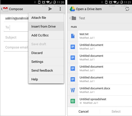 gmail insert drive