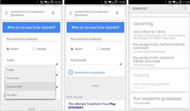 google now ocassional reminders