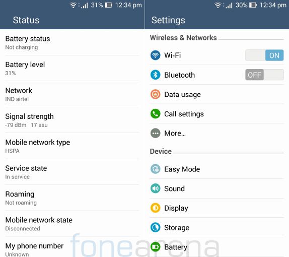 Asus Zenfone 6 signal status and connectivity