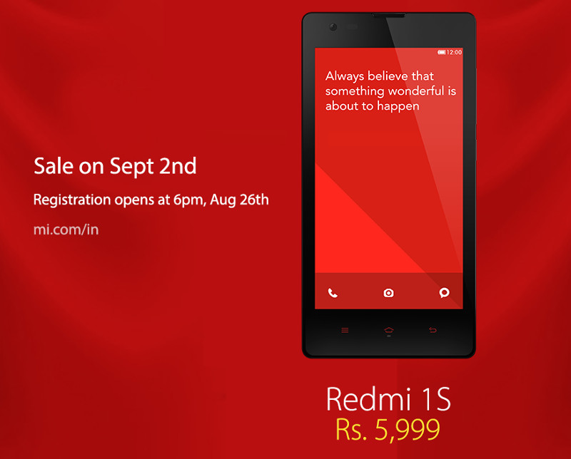 Xiaomi Redmi 1s India Sept 2nd