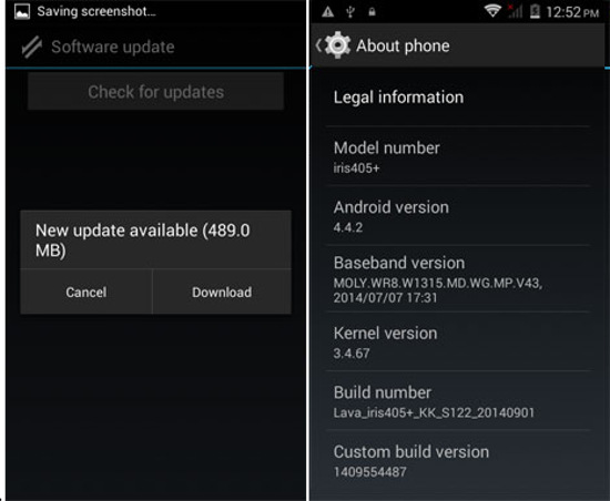 Lava Iris 405 plus Android 4.4