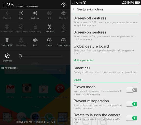 Oppo N1 Mini Notification and Gestures