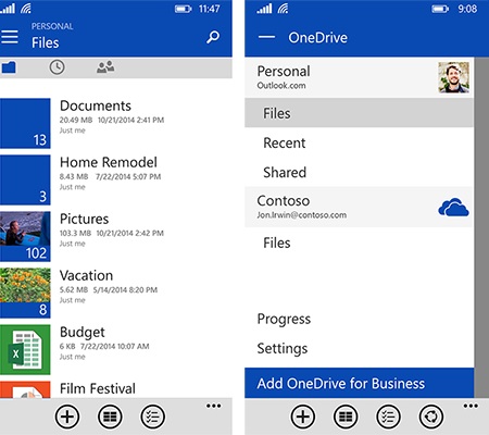 OneDrive windows phone app