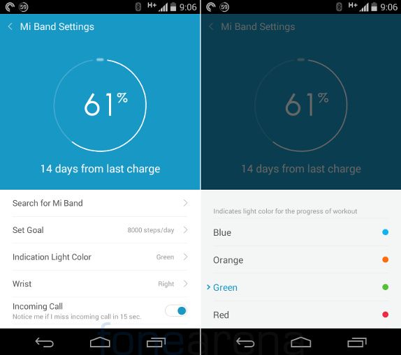 Xiaomi Mi Band Battery and Indication light