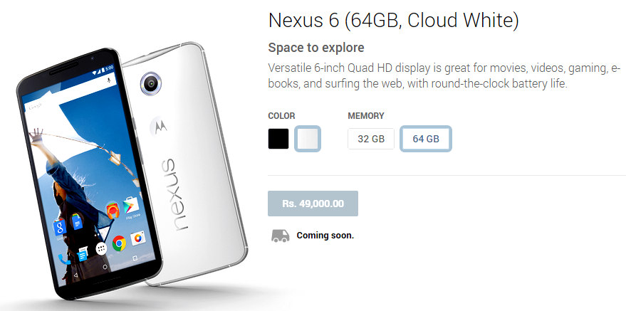 Google Nexus 6 price Google Play India