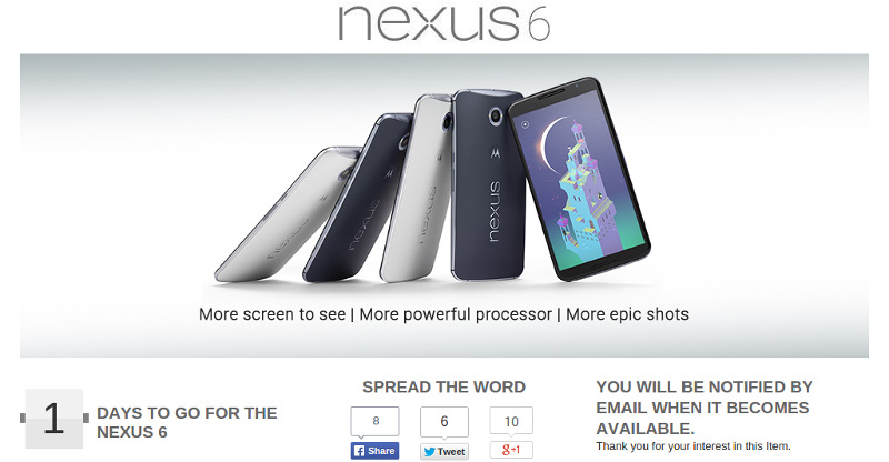 Nexus 6 Flipkart 1 day to go
