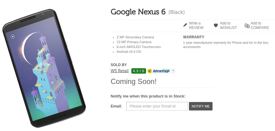 Nexus 6 Flipkart Coming Soon