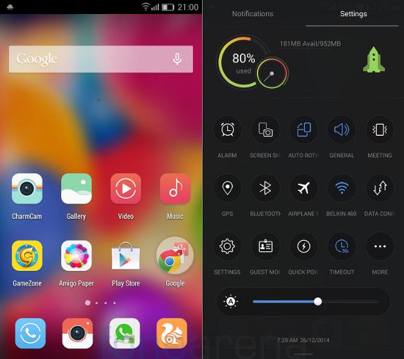 Gionee Elife S5.1 Home and Quick Settings