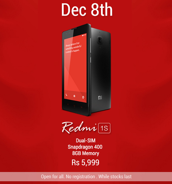 Xiaomi Redmi 1S Dec 8 India