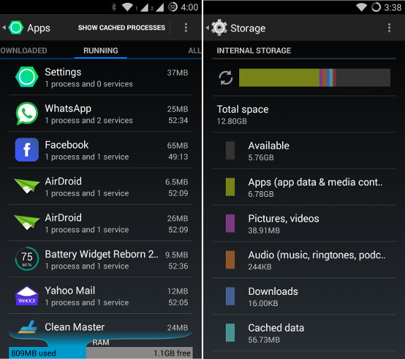 YU YUREKA RAM and Internal Storage