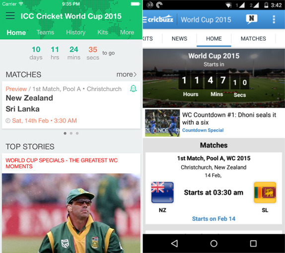 Cricbuzz for iPhone and Android World Cup