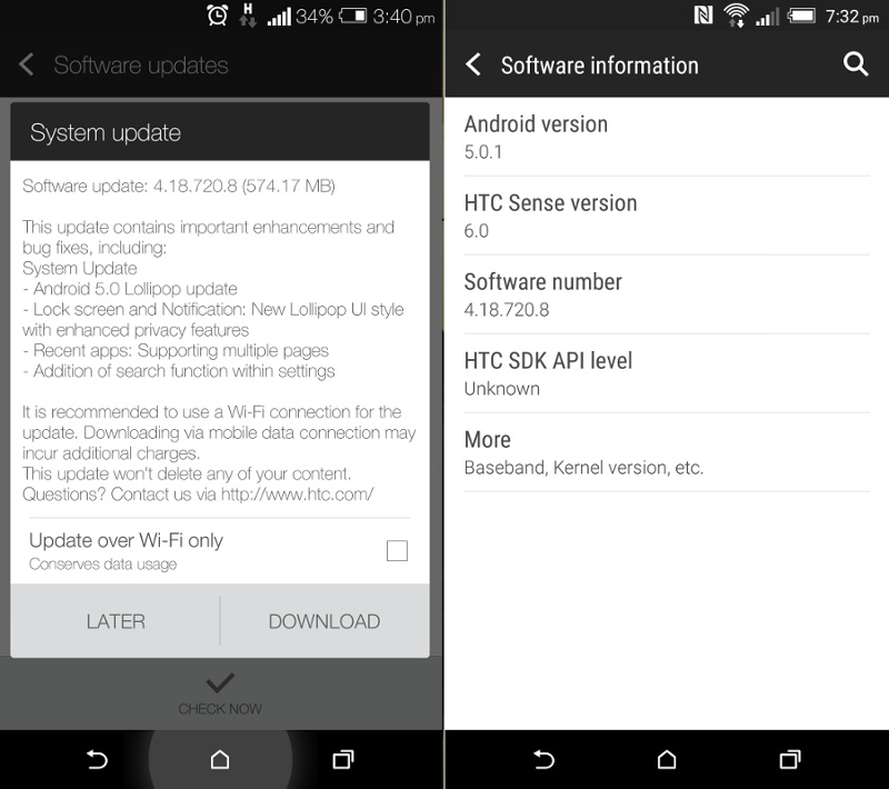 HTC One M8 4.18.720.8 Android 5.0 India