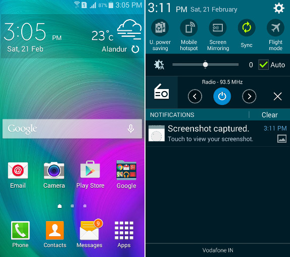 Samsung Galaxy A3 Home Screen and Notification