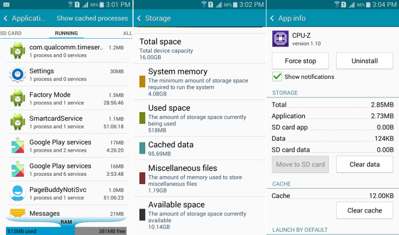 Samsung Galaxy A3 RAM, Internal memory and move to SD