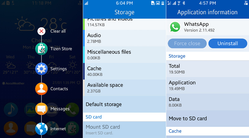 Samsung Z1 Multitasking, Storage and Move to SD