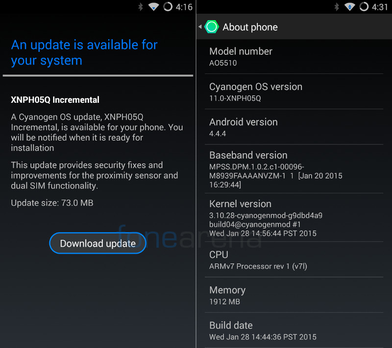 YU YUREKA XNPH05Q Cyanogen OS update