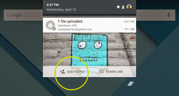 Google Drive for Android Share from Notification