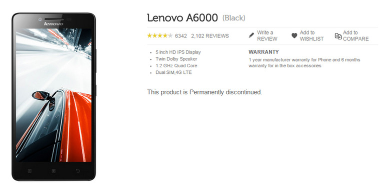 Lenovo A6000 discontinued