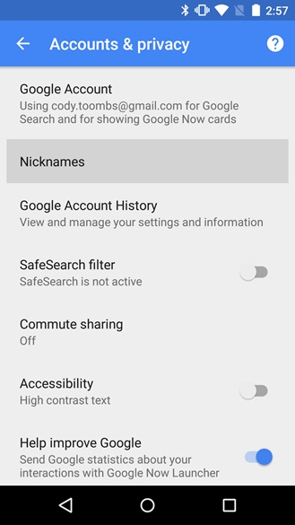 Google app for Android brings wider release for nicknames feature