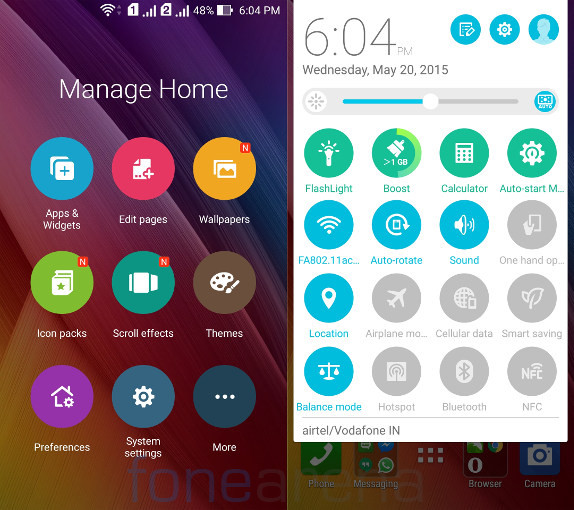 Asus Zenfone 2 Manage Home and Quick Settings