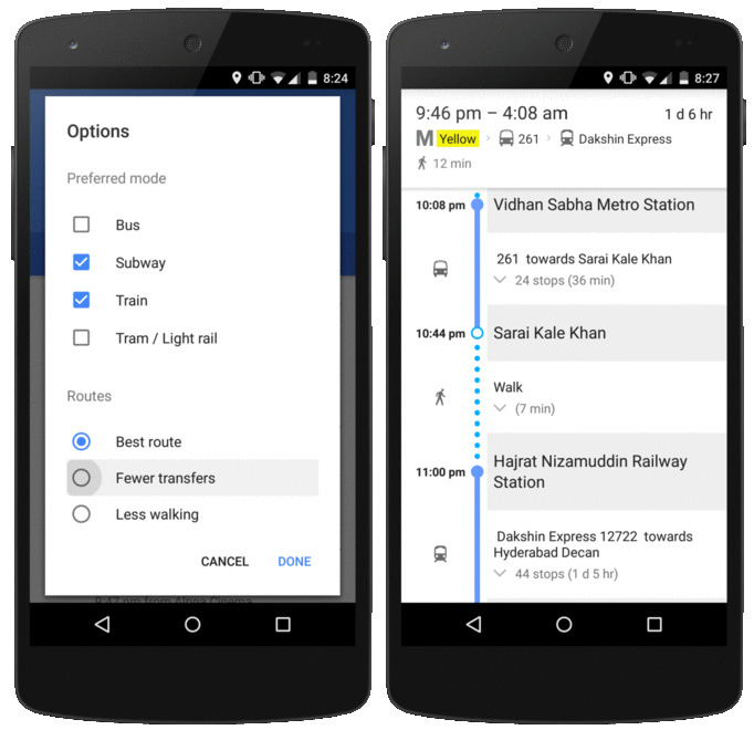 Google Maps Transit Indian Railways Schedule