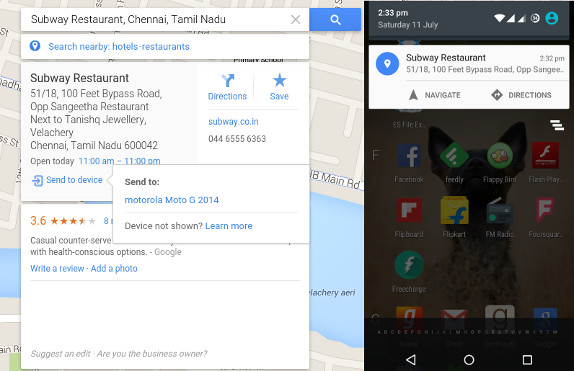 Google Maps Web Send to Android