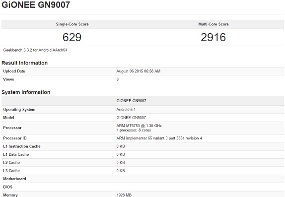 GiONEE GN9007   Geekbench
