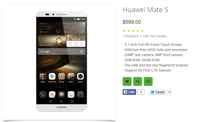 Huawei Mate S listing