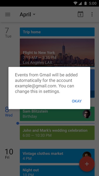 Google Calendar for Google Apps automatically adds events like flight