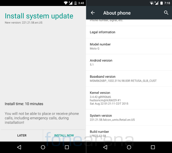 Motorola Moto G 1st Gen Android 5.1 and Stagefright fix OTA
