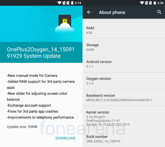 OnePlus 2 Oxygen OS 2.1.0