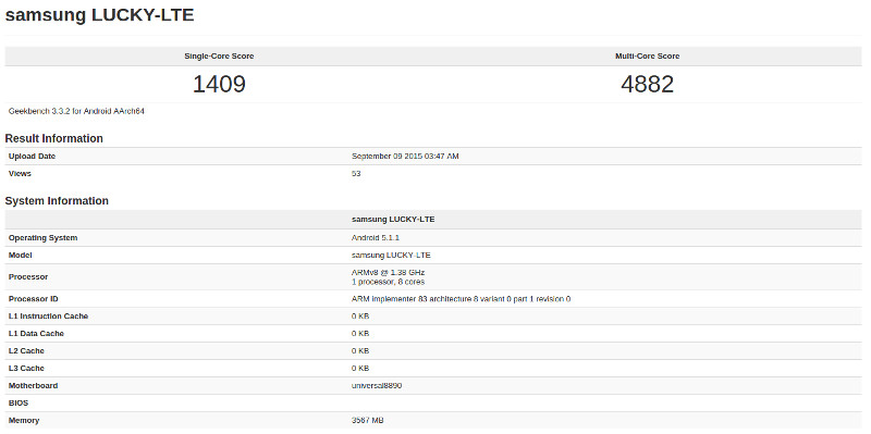 Samsung LUCKY LTE Exynos 8890 leak