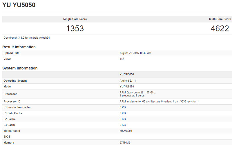 YU YU5050 Geekbench