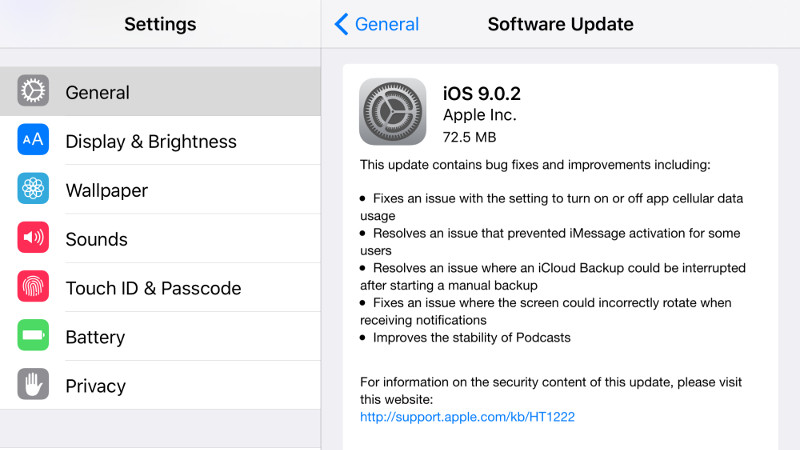 Apple iOS 9.0.2 update