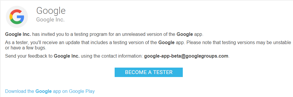 Google Search app beta testing