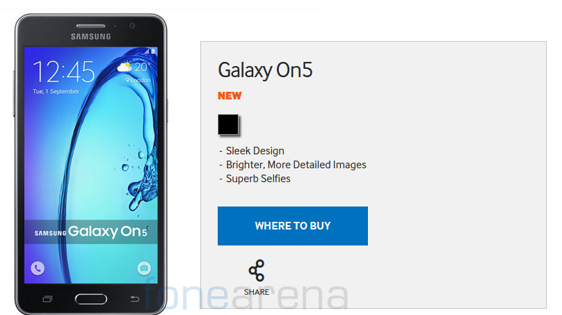 Samsung Galaxy On5 India website