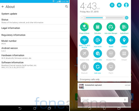 Asus Zenpad 7.0 Android version and Quick Settings
