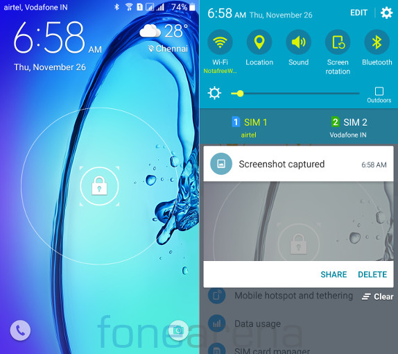 Samsung Galaxy On7 Lockscreen and Notification