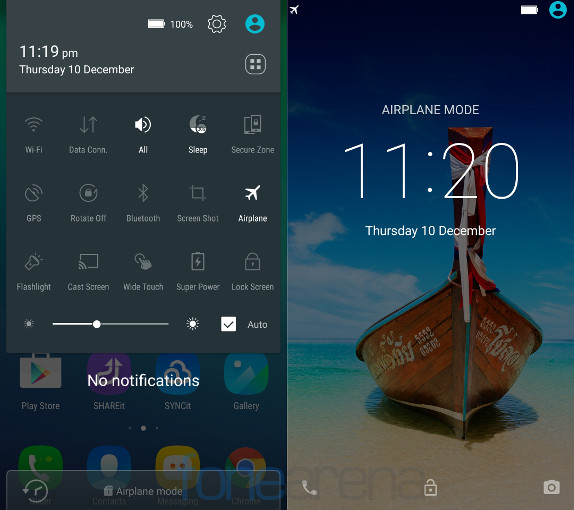 Lenovo Vibe S1 Quick Settings and Lockscreen