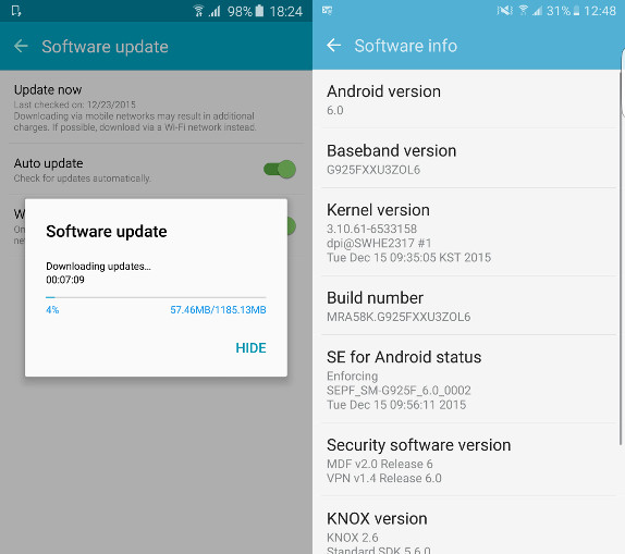Samsung Galaxy S6 edge Android 6.0 Marshmallow