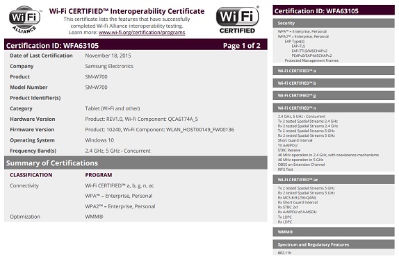 Samsung tablet Wifi certificate