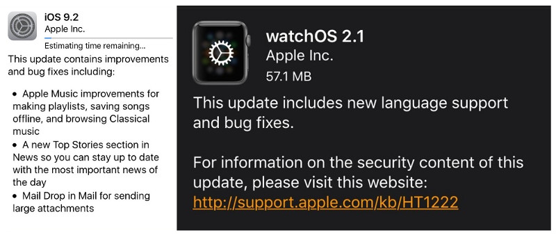iOS 9.2 and watchOS 2.1