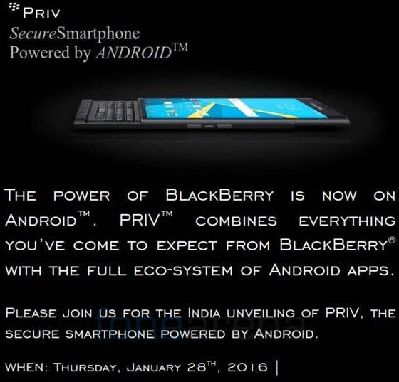 BlackBerry Priv India launch invite