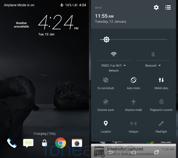 HTC One A9 Lockscreen and Quick settings