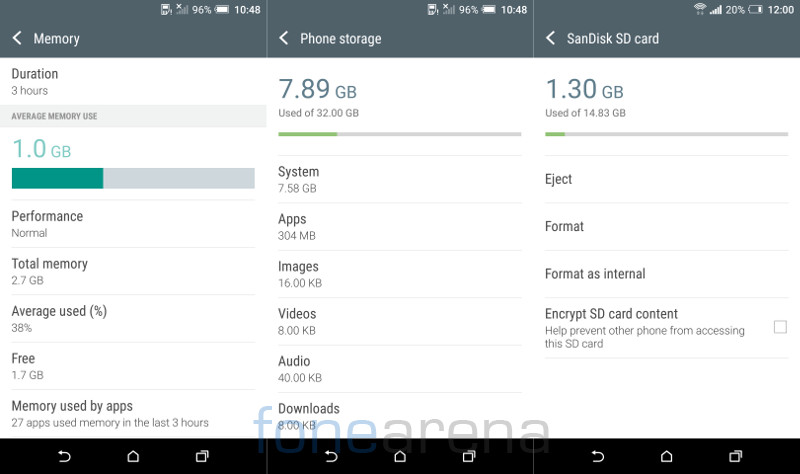 HTC One A9 RAM, Internal Storage and Use SD as Internal