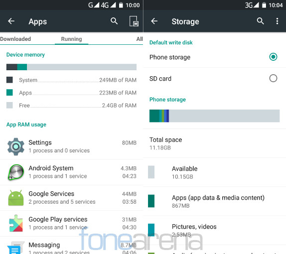 Kult 10 RAM and Internal Storage